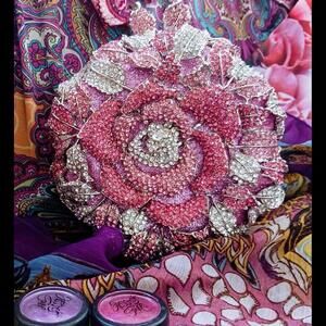 Pink/White‎ Allover Crystal Bejeweled Rose Floral Handbag Purse